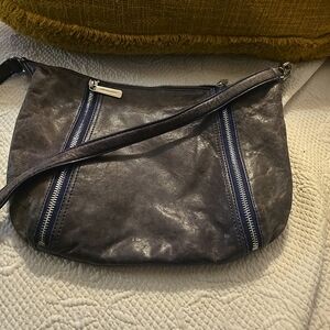 Michael Kors two-tone distressed gray leather shoulder bag